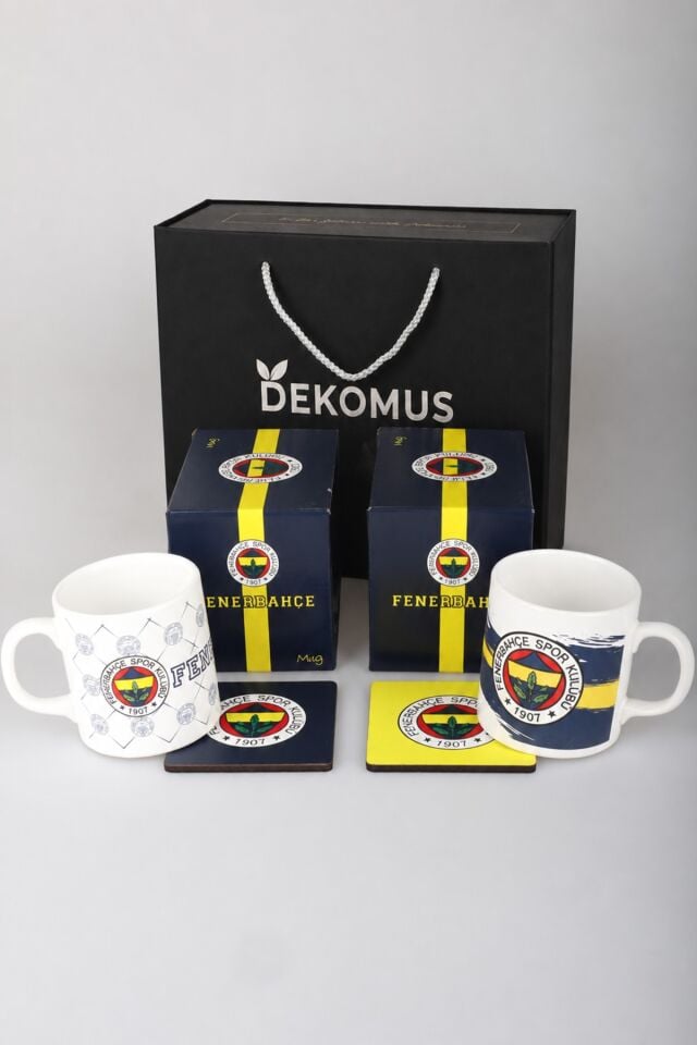 x Dekomus Özel Kutulu Lisanslı Fenerbahçe 2 Adet Kupa ve Kupa Altlığı Seti