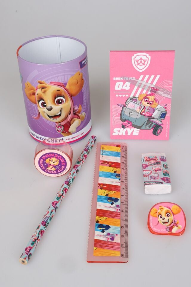 x Dekomus Lisanslı Paw Patrol Pink Paws Collection 7'Li Kırtasiye Seti Metal Kalemlik,Not Defteri,Kurşun Kalem,Cetvel,Silgi,Kalemtraş,Ataç Seti