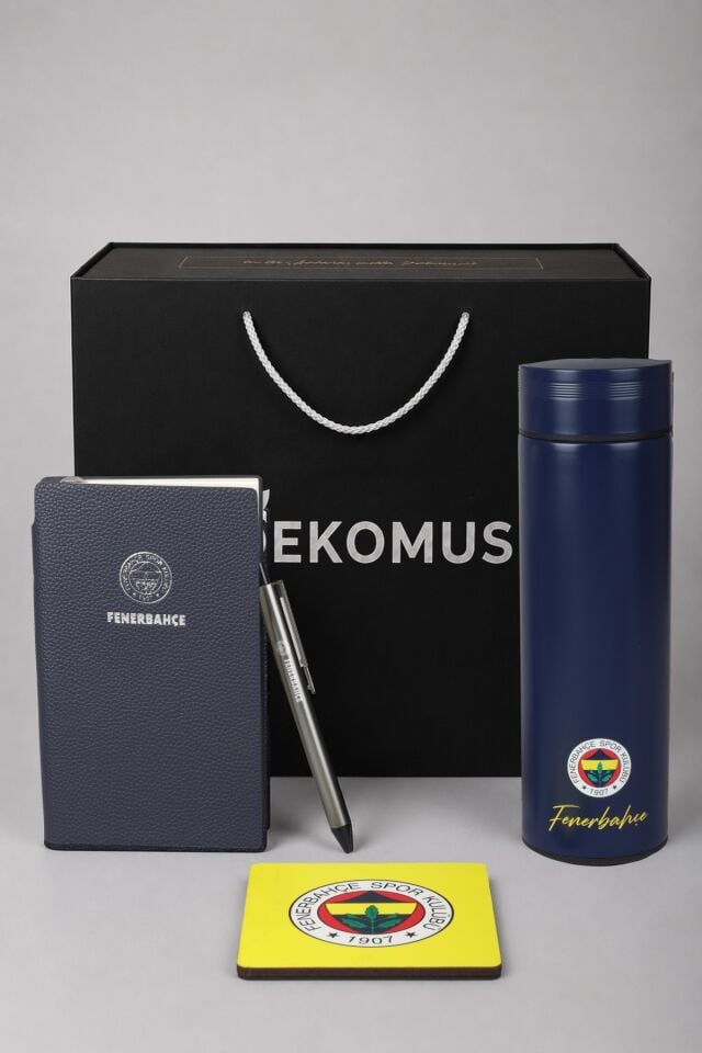 x Dekomus Özel Kutulu Lisanslı Fenerbahçe 500 ML Çelik Matara,A6 Suni Deri Bloknot&Tükenmez Kalem,Kupa,Kupa Altlığı Seti