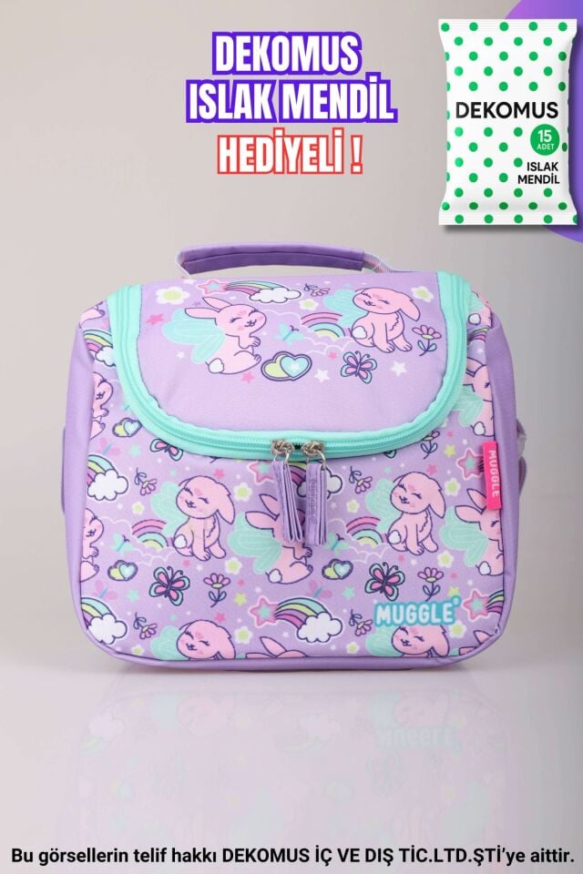 ''DEKOMUS ISLAK MENDİL HEDİYELİ''  ''FLUFFY BUNNY KOLEKSİYONU'' TERMOSLU BESLENME ÇANTASI