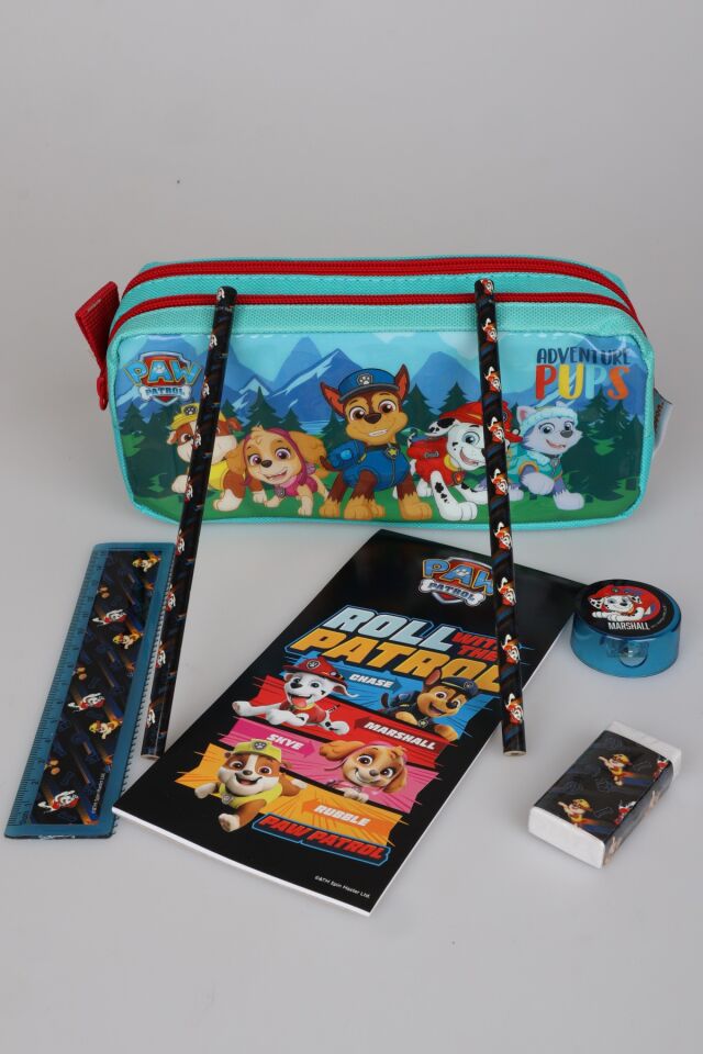 x Dekomus Lisanslı Paw Patrol Kalem Çantası ve 6'Lı Kırtasiye Seti Not Defteri,2 Adet Kurşun Kalem,Cetvel,Silgi,Kalemtraş