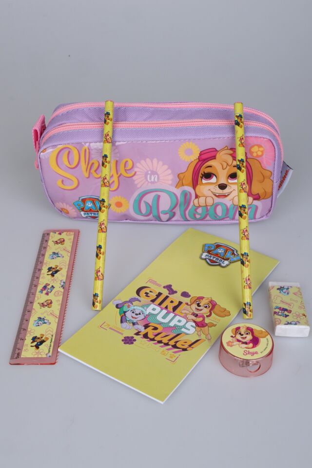 x Dekomus Lisanslı Paw Patrol Kalem Çantası ve 6'Lı Kırtasiye Seti Not Defteri,2 Adet Kurşun Kalem,Cetvel,Silgi,Kalemtraş