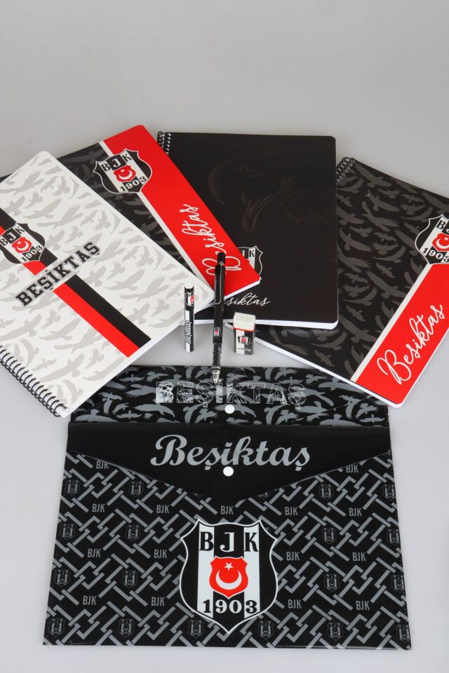 DEKOMUS İLE LİSANSLI BEŞİKTAŞ A4 SPIRALLI 2 ADET KARELİ,2 ADET ÇİZGİLİ DEFTER,SİLGİ,VERSATİL UÇLU KALEM