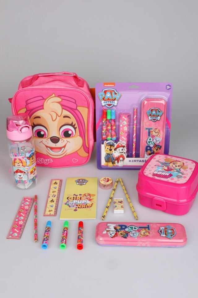 x Dekomus Lisanslı Paw Patrol Beslenme Çantası,Beslenme Kabı,Matara ve Kırtasiye Seti