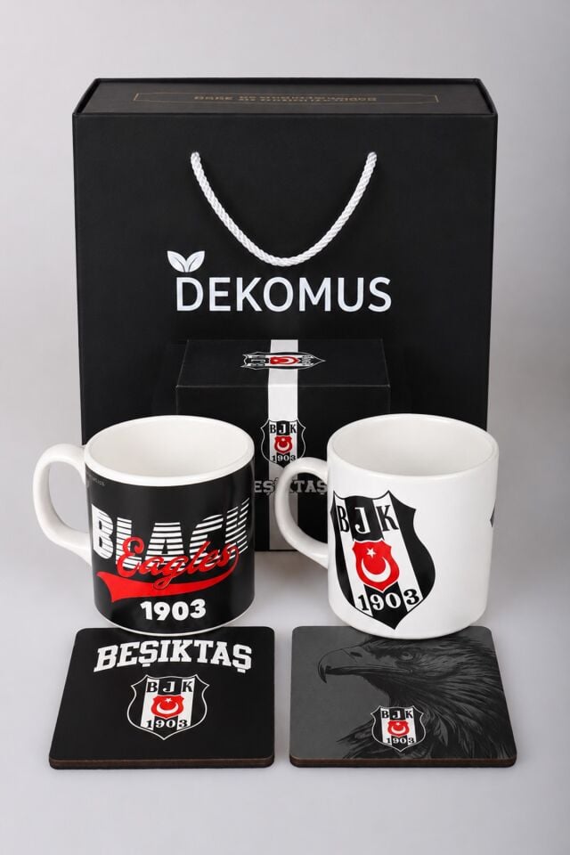 x Dekomus Özel Kutulu Lisanslı Beşiktaş 2 Adet Kupa ve Kupa Altlığı Seti