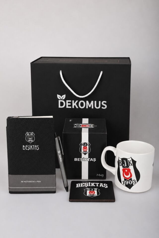 x Dekomus Özel Kutulu Lisanslı Beşiktaş A6 Suni Deri Bloknot&Tükenmez Kalem,Kupa,Kupa Altlığı Seti