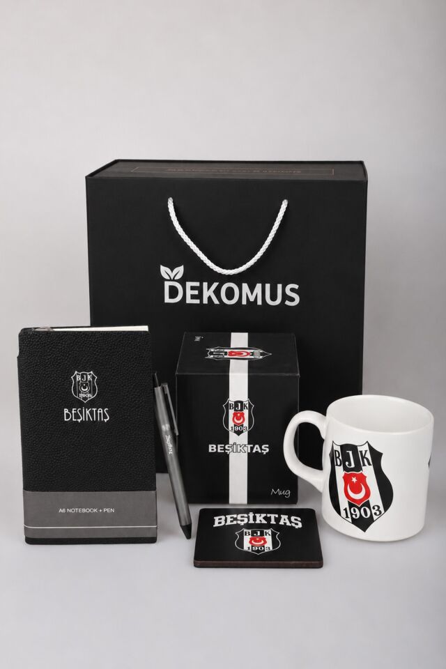 Özel Kutulu Lisanslı Beşiktaş A6 Suni Deri Bloknot&Tükenmez Kalem,Kupa,Kupa Altlığı Seti