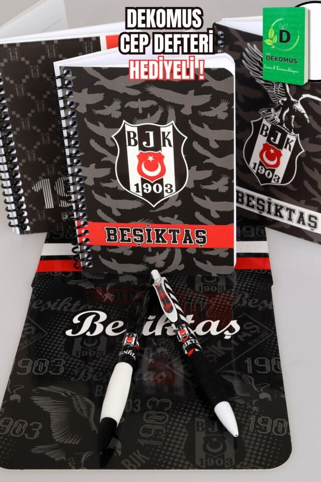 ''DEKOMUS CEP DEFTERİ HEDİYELİ'' YENİ SEZON LİSANSLI BEŞİKTAŞ SERT KAPAK BLOKNOT VE VERSATİL UÇLU KALEM 0.7 MM 2'LİSİ