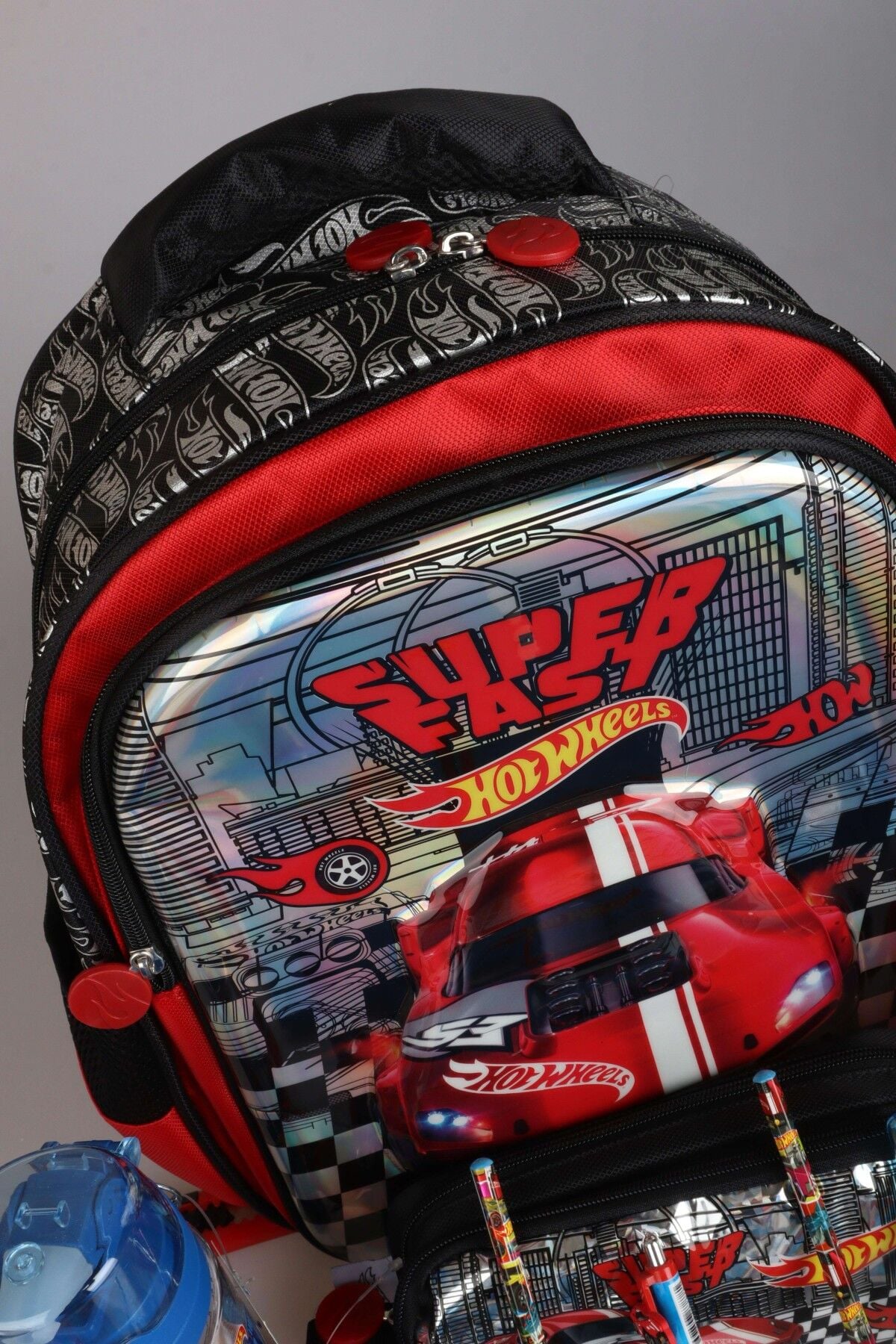 YENİ SEZON LİSANSLI HOT WHEELS OKUL ÇANTASI VE KALEM ÇANTASI İLE MATARA,BESLENME KABI VE KIRTASİYE SETİ ÇITÇIT DOSYA,KALEM,SİLGİ,KUMBARA,KALEMTRAŞ,RESİM DEFTERİ,OKUL ETİKETİ