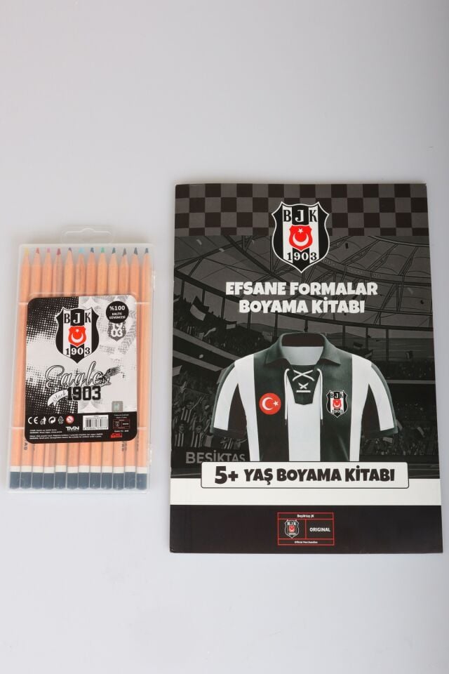 x Dekomus Lisanslı Beşiktaş Boyama Seti 12'li Kuru Boya Kalemi ve Boyama Kitabı