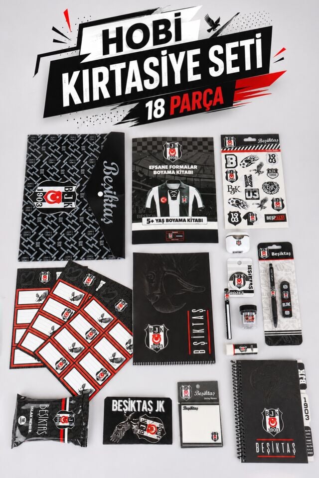 x Dekomus Lisanslı Beşiktaş 18 Parça Hobi Kırtasiye Seti Boyama Kitabı,Uçlu Kalem,Ajanda