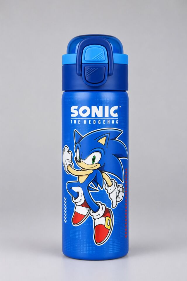 x Dekomus Lisanslı Sonic Blue Speed Collection 600 ML Çift Fonksiyon Kapaklı Çelik Matara