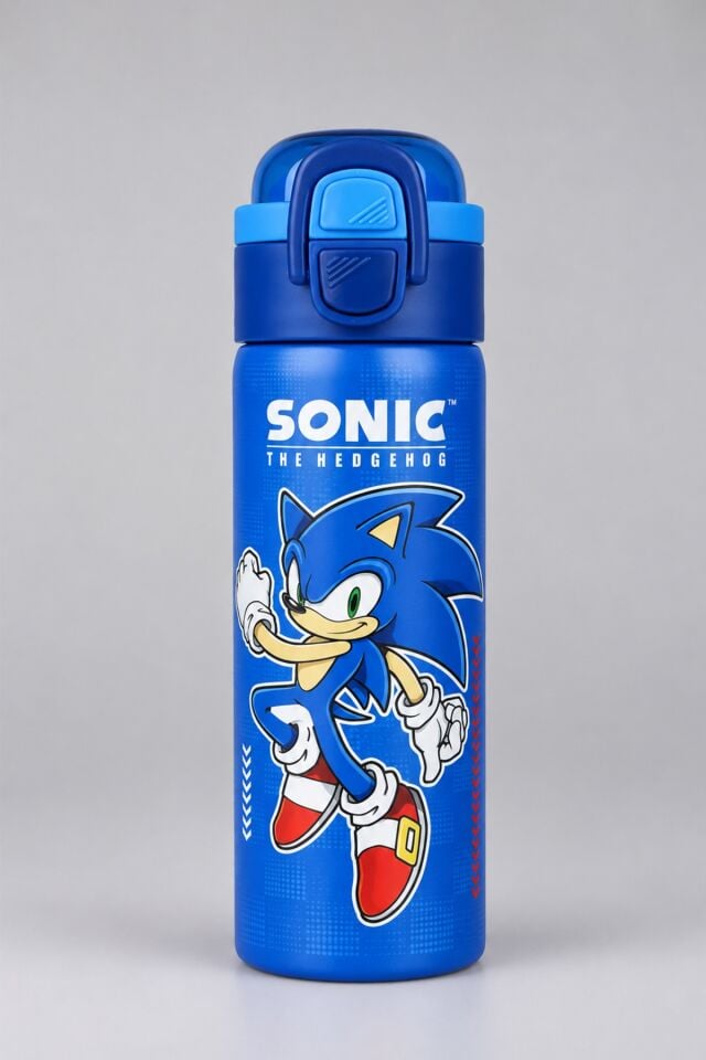 x Dekomus Lisanslı Sonic Blue Speed Collection 600 ML Çift Fonksiyon Kapaklı Çelik Matara