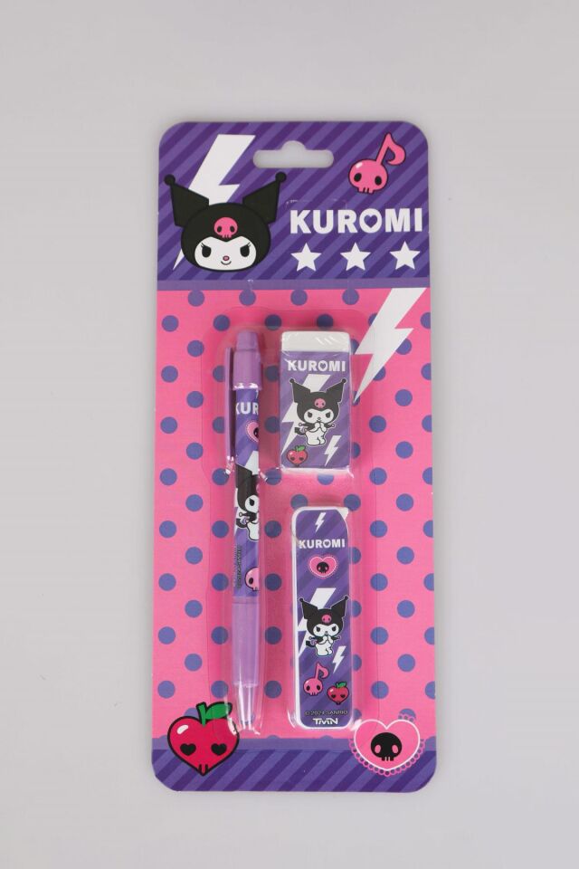 DEKOMUS İLE LİSANSLI KUROMI VERSATİL UÇLU KALEM , SİLGİ VE 0.7 MM UÇ SETİ
