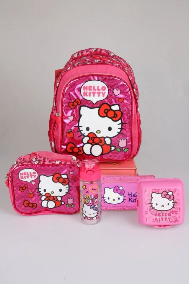 x Dekomus ''Love Shine Collection'' Hello Kitty Lisanslı Ortopedik İlkokul,Beslenme ve Kalem Çantası,Matara,Beslenme Kabı Seti