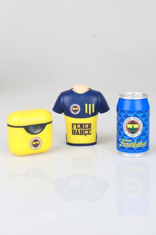 DEKOMUS İLE LİSANSLI FENERBAHÇE 3'LÜ KALEMTRAŞ SETİ SİLGİLİ FORMA TASARIMLI KALEMTRAŞ,AIRPODS KALEMTRAŞ VE COKE SİLGİLİ KALEMTRAŞ
