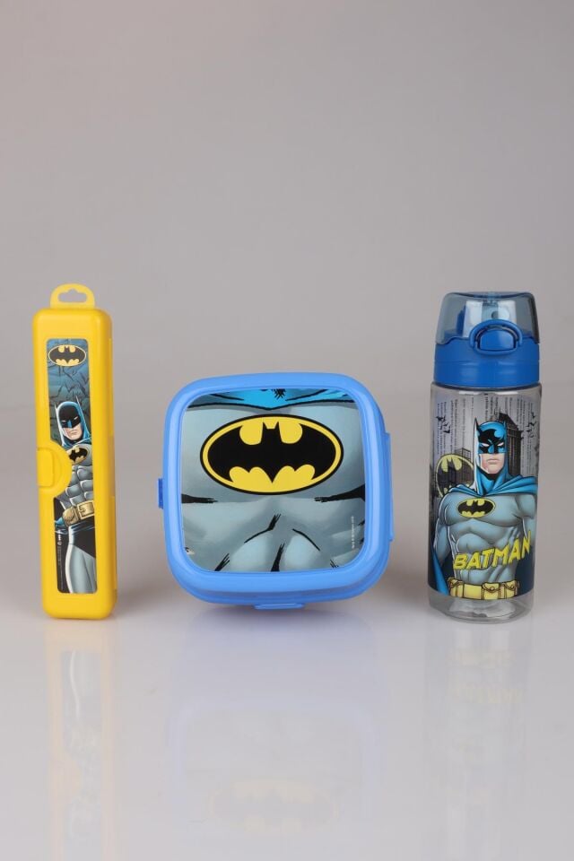 YENİ SEZON LİSANSLI BATMAN YEMEK SETİ BESLENME KABI,DİŞ FIRÇASI KUTUSU VE TRITAN MATARA 3'LÜSÜ
