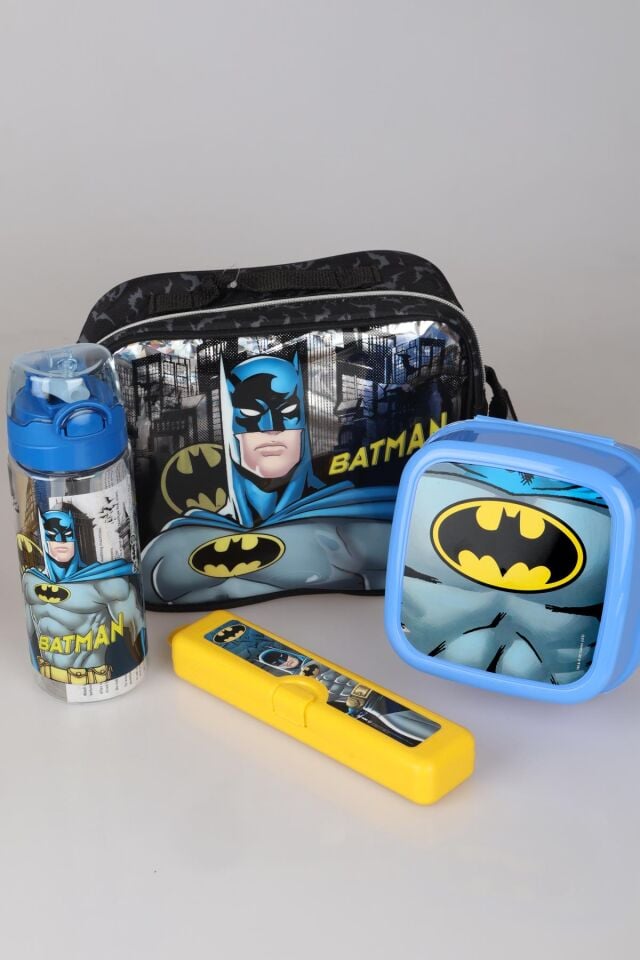 YENİ SEZON LİSANSLI BATMAN BESLENME ÇANTASI,MATARA,DİŞ FIRÇASI KUTUSU VE BESLENME KABI YEMEK SETİ