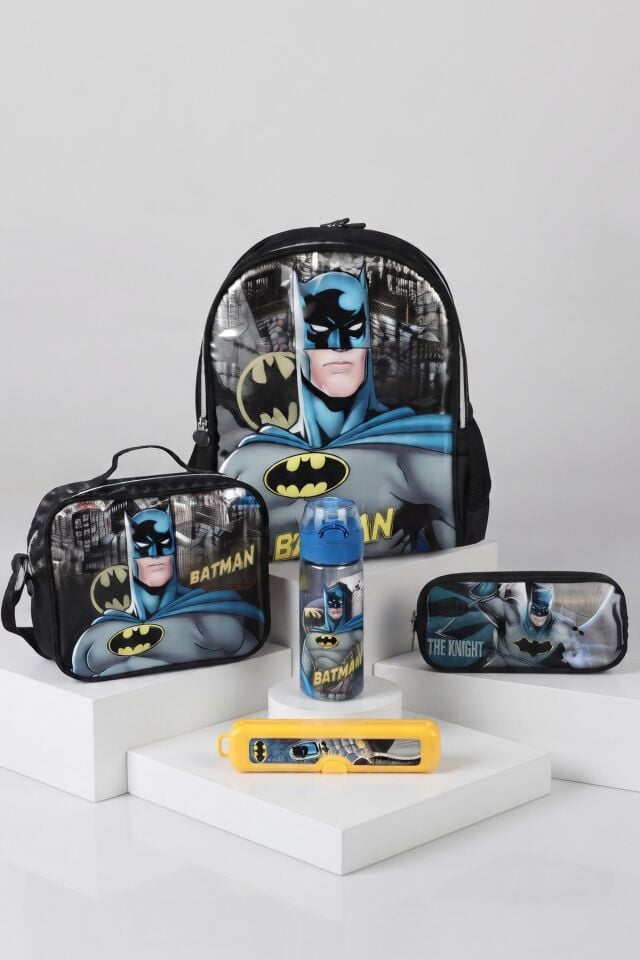 YENİ SEZON LİSANSLI BATMAN OKUL,BESLENME VE KALEM ÇANTASI,DİŞ FIRÇASI KUTUSU VE 500 ML TRITAN MATARA OKUL SETİ
