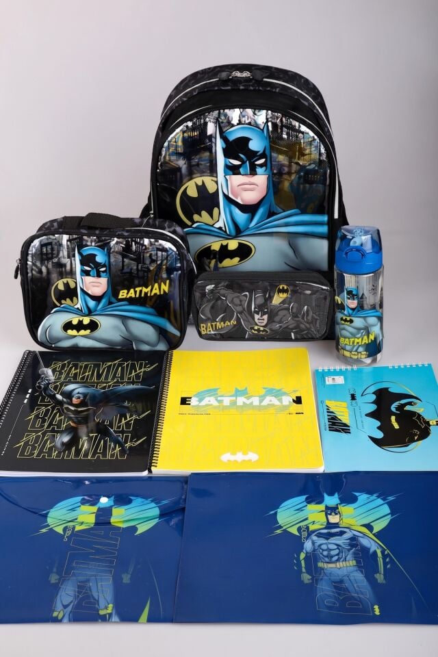 LİSANSLI BATMAN OKUL,BESLENME VE KALEM ÇANTASI,500 ML TRITAN MATARA İLE KIRTASİYE OKUL SETİ