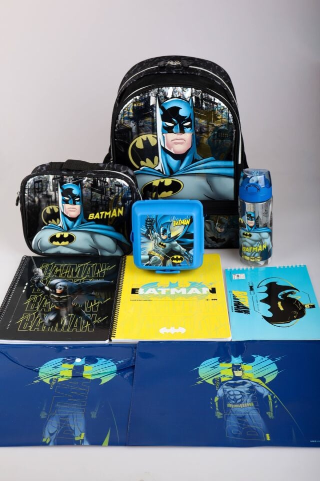 LİSANSLI BATMAN OKUL,BESLENME VE KALEM ÇANTASI,BESLENME KABI VE 500 ML TRITAN MATARA İLE KIRTASİYE OKUL SETİ