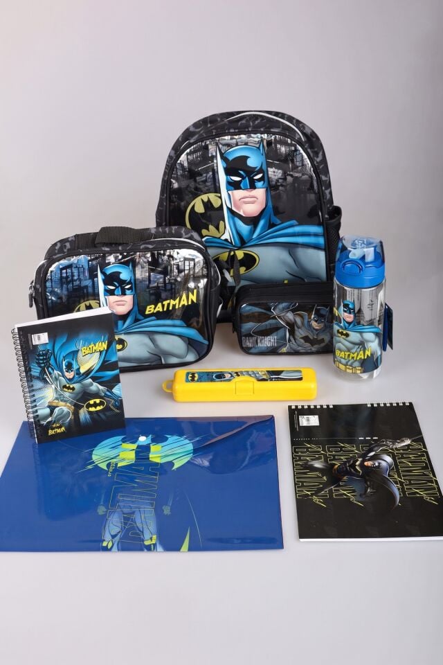 LİSANSLI BATMAN TEK BÖLMELİ KÜÇÜK BOY 32 CM ANAOKUL,BESLENME VE KALEM ÇANTASI,500 ML TRITAN MATARA İLE KIRTASİYE OKUL SETİ
