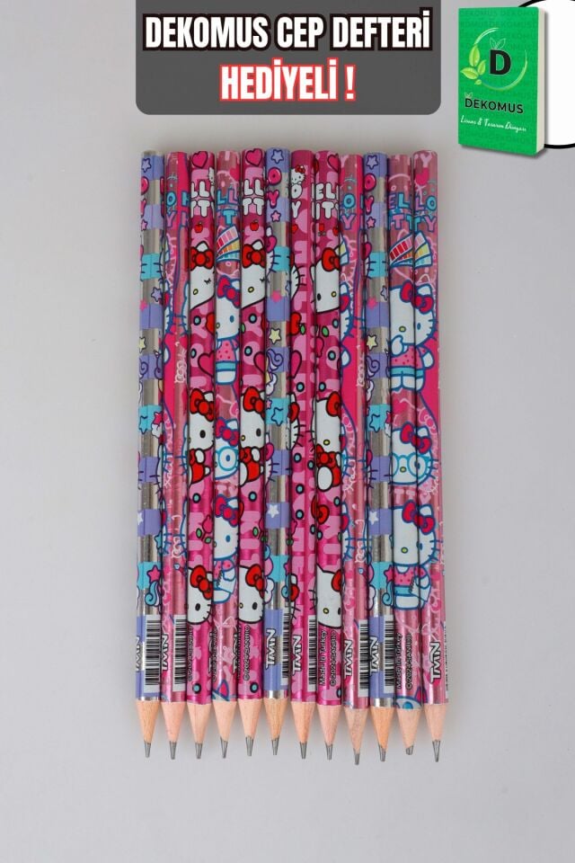 DEKOMUS CEP DEFTERİ HEDİYELİ LİSANSLI HELLO KITTY '' 12 ADET '' KURŞUN KALEM SETİ