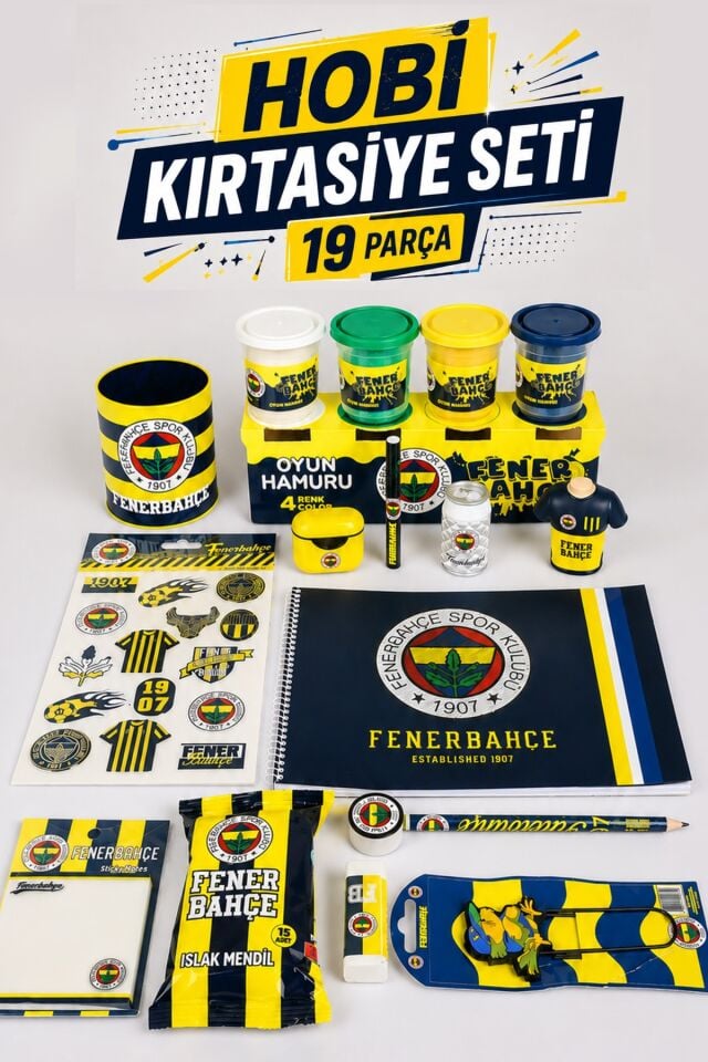 x Dekomus Lisanslı Fenerbahçe 19 Parça Premıum Hobi Kırtasiye Seti Boyama Kitabı,Sticker