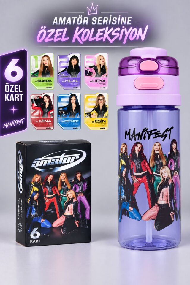 Lisanslı Manifest Amatör Collection 500 ML Tritan Matara ve 6'Lı Amatör Koleksiyon Kart Seti Dekomus Cep Defteri Hediyeli