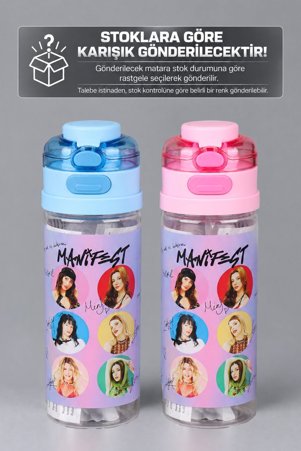 Lisanslı Manifest Toz Pembe Collection 500 ML Tritan Matara ve 6'Lı Toz Pembe Koleksiyon Kart Seti Dekomus Cep Defteri Hediyeli