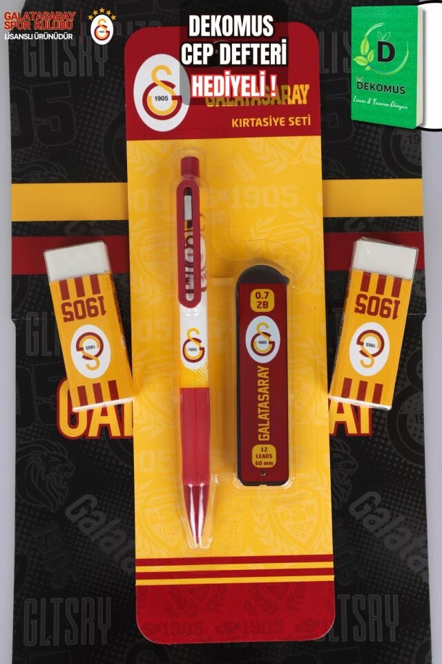 ''DEKOMUS CEP DEFTERİ HEDİYELİ'' YENİ SEZON LİSANSLI GALATASARAY VERSATİL UÇLU KALEM , 0.7 MM UÇ VE 2 ADET SİLGİ SETİ