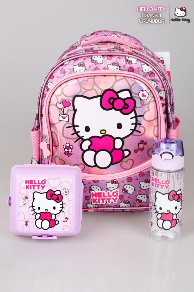 YENİ SEZON LİSANSLI HELLO KITTY'NIN PIRILTILI DÜNYASI ÖZEL KOLEKSİYON OKUL ÇANTASI ,BESLENME KABI VE TRITAN MATARA SETİ
