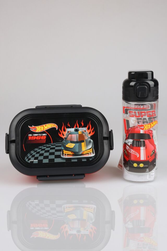 x Dekomus Lisanslı Hotwheels 3 Bölmeli Beslenme Kabı ve 500 ML Matara Seti Dekomus Cep Defteri Hediyeli