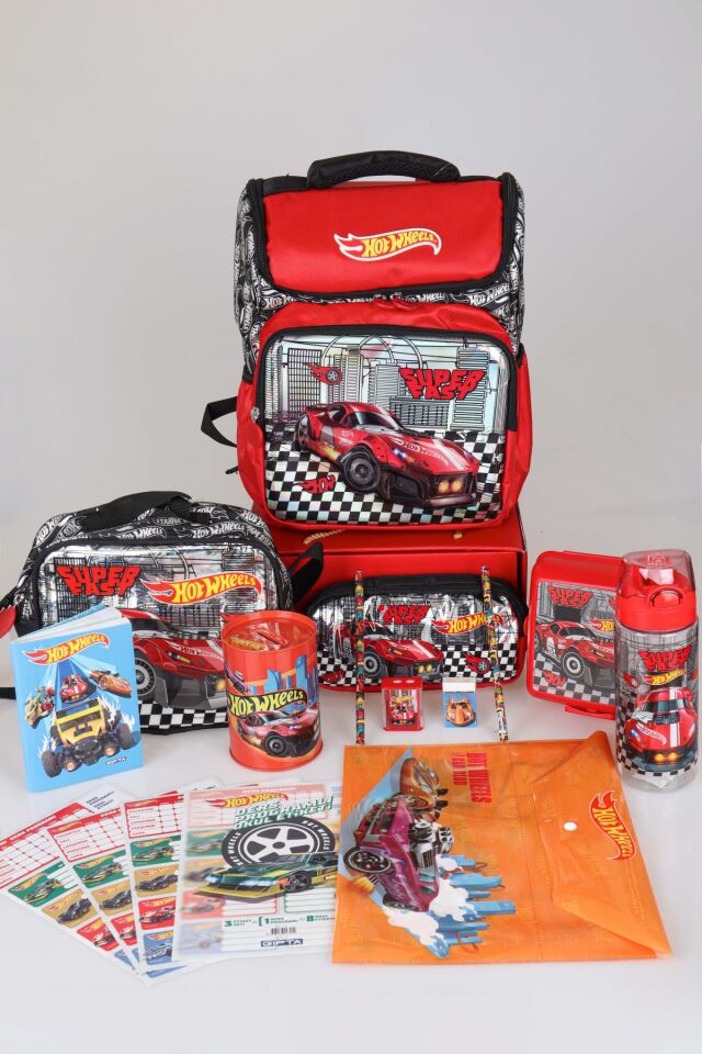 DEKOMUS İLE YENİ SEZON LİSANSLI HOT WHEELS OKUL,BESLENME,KALEM ÇANTASI İLE MATARA,BESLENME KABI VE KIRTASİYE SETİ ÇITÇIT DOSYA,KALEM,SİLGİ,KUMBARA,KALEMTRAŞ,RESİM DEFTERİ,OKUL ETİKETİ
