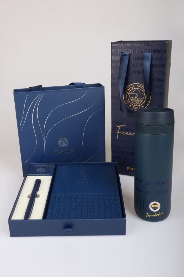 x Dekomus Lisanslı Fenerbahçe Özel Çanta Kutulu 550 Ml Çelik Termos Ve Kutulu Ajanda Tükenmez Kalem Seti