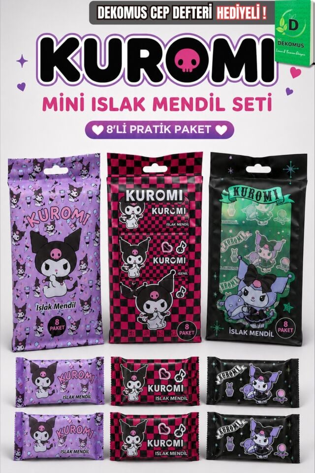 x Dekomus Lisanslı Kuromi 8'li Islak Mendil