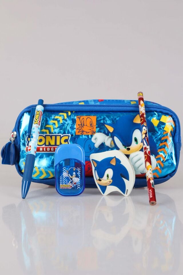 DEKOMUS ÖZEL TASARIM LİSANSLI SONIC KALEM ÇANTASI,UÇLU KALEM,SİLGİ TEPELİ KURŞUN KALEM,KALEMTRAŞ SETİ