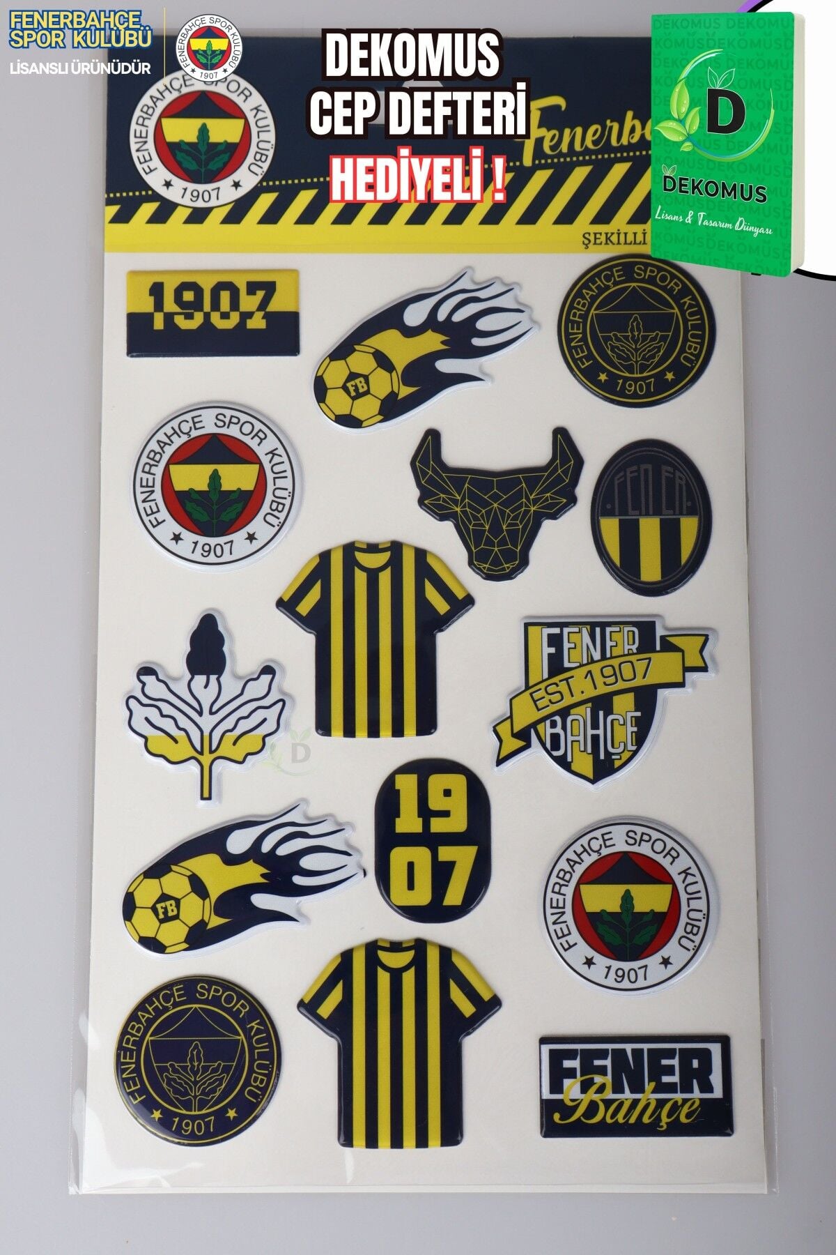 LİSANSLI FENERBAHÇE 3D ŞEKİLLİ ETİKET/STICKER  ''DEKOMUS CEP DEFTERİ HEDİYELİ''