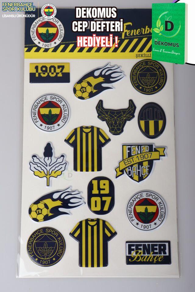 LİSANSLI FENERBAHÇE 3D ŞEKİLLİ ETİKET/STICKER  ''DEKOMUS CEP DEFTERİ HEDİYELİ''