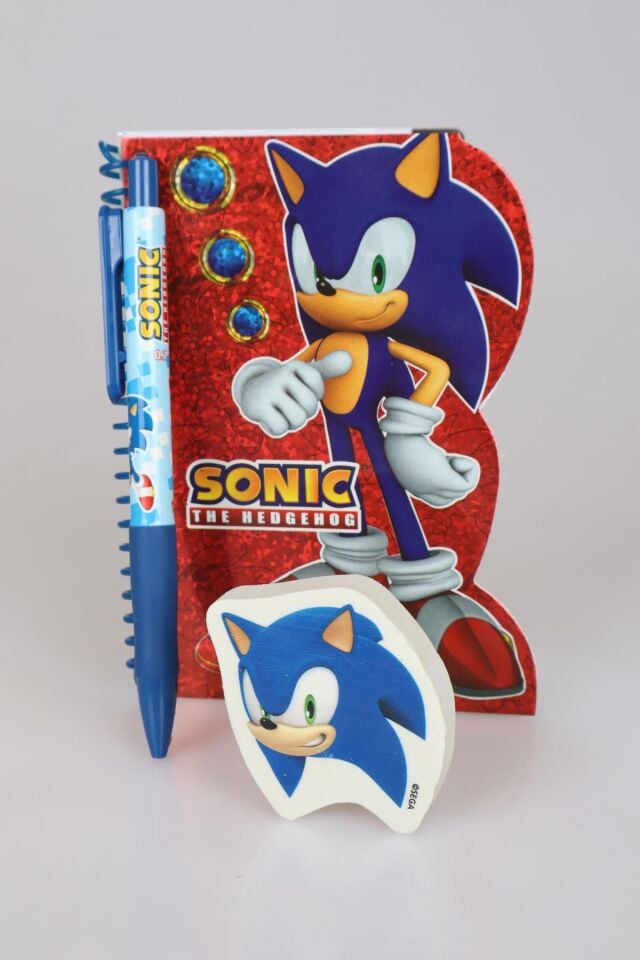 YENİ SEZON LİSANSLI SONIC HOLOGRAMLI BLOKNOT,VERSATİL UÇLU KALEM 0.7 MM VE ÖZEL TASARIM SİLGİ SETİ