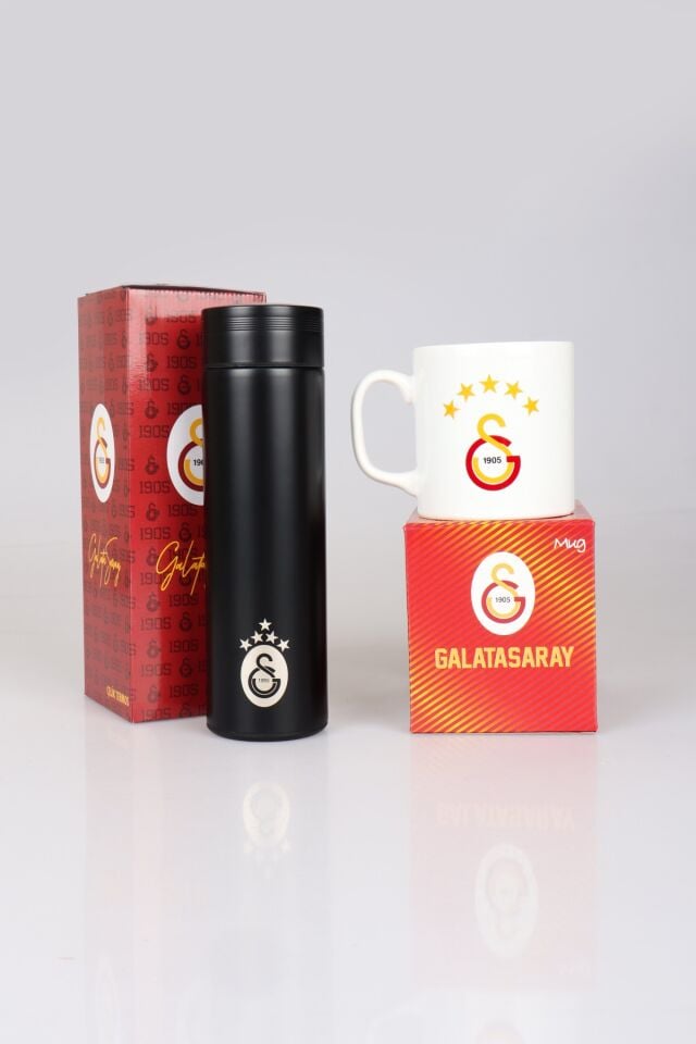 DEKOMUS LİSANSLI PREMIUM GALATASARAY 500 ML ÇELİK TERMOS VE 5 YILDIZLI KUPA SETİ
