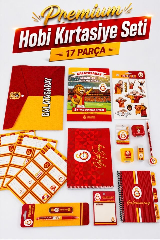 x Dekomus Lisanslı Galatasaray 17 Parça Premıum Hobi Kırtasiye Seti Boyama Kitabı,Sticker