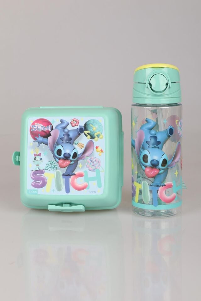 LİSANSLI STITCH 500 ML MATARA VE 2 KATLI BESLENME KABI YEMEK SETİ