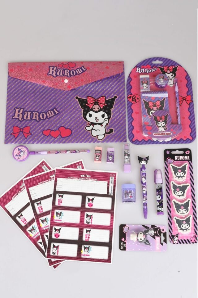 DEKOMUS İLE YENİ SEZON LİSANSLI KUROMI 21 PARÇA PREMIUM FULL KIRTASİYE SETİ ÇITÇIT DOSYA,4'LÜ SİLGİ,4'LÜ KIRTASİYE SETİ,VERSATİL UÇLU KALEM 0.7 MM,RUJ SİLGİ,KALEMTRAŞ,ROKET SİLGİ,3D SİLGİ,YUMURTLAYAN KALEM