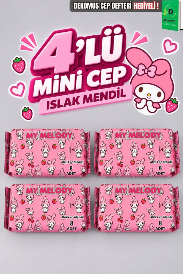 Lisanslı My Melody 4 Adet Islak Mendil Dekomus Cep Defteri Hediyeli