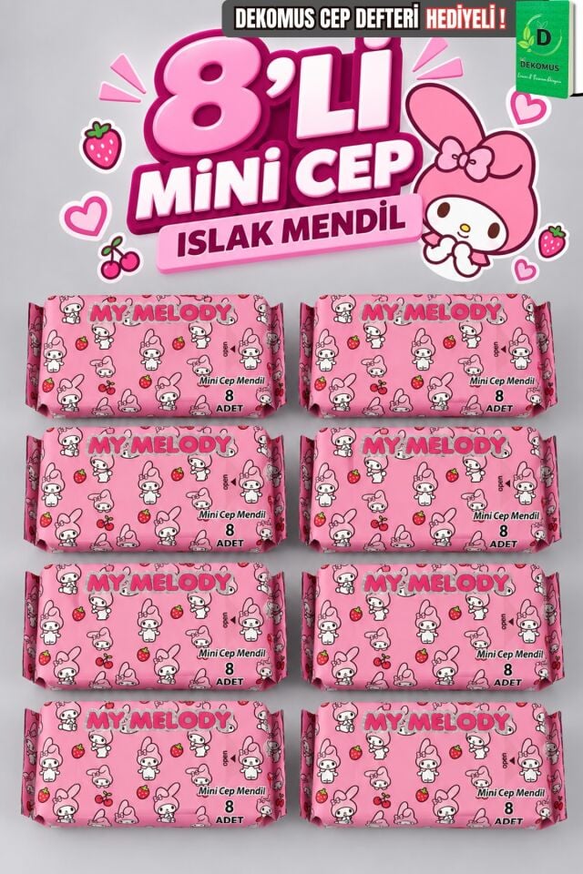 Lisanslı My Melody 8 Adet Islak Mendil Dekomus Cep Defteri Hediyeli
