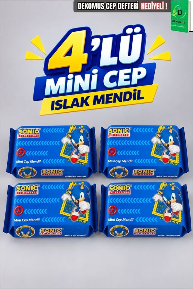 Lisanslı Sonic 4 Adet Islak Mendil Dekomus Cep Defteri Hediyeli