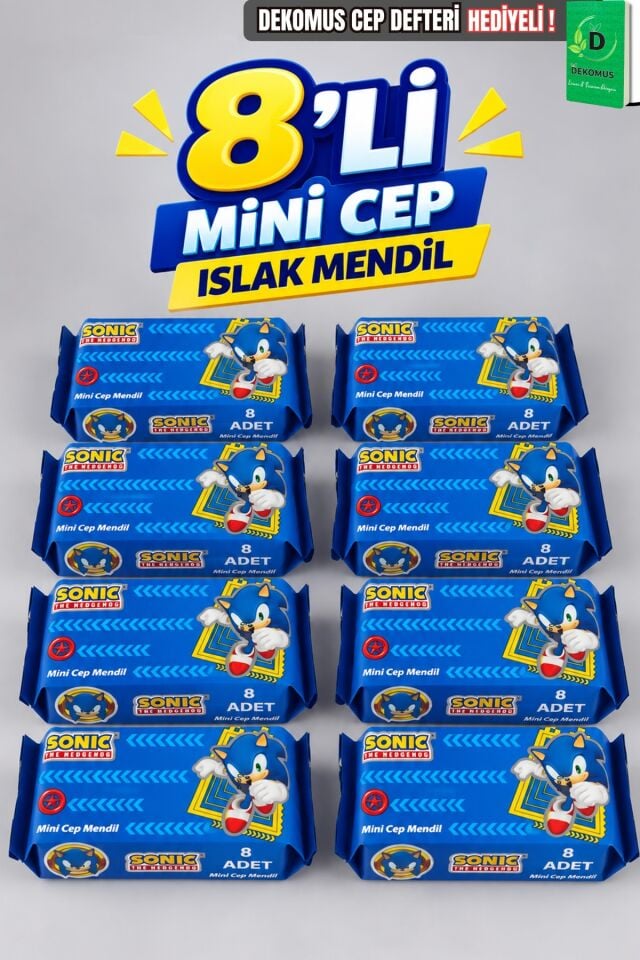 Lisanslı Sonic 8 Adet Islak Mendil Dekomus Cep Defteri Hediyeli