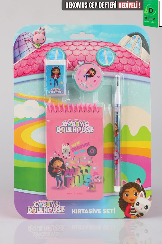 Lisanslı Gabby’s Dollhouse 4'lü Kırtasiye Seti Dekomus Cep Defteri Hediyeli