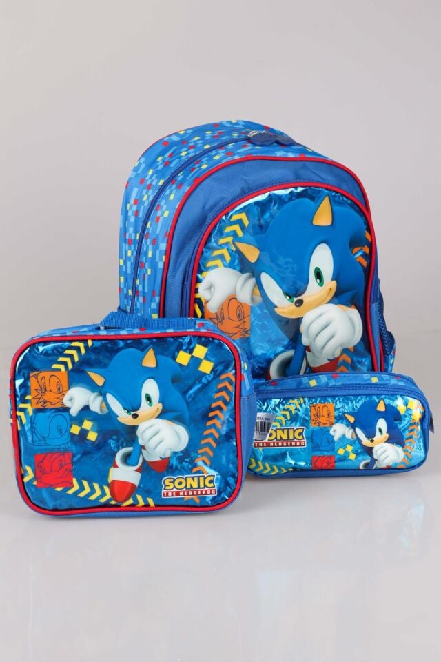 YENİ SEZON LİSANSLI SONIC OKUL ÇANTASI, BESLENME ÇANTASI VE KALEM ÇANTASI KIRTASİYE SETİ